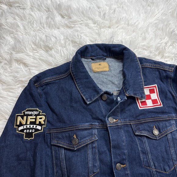 2020 Wrangler NFR‎ Texas Jean Jacket Denim Men XL Custom Patches Blue Rodeo